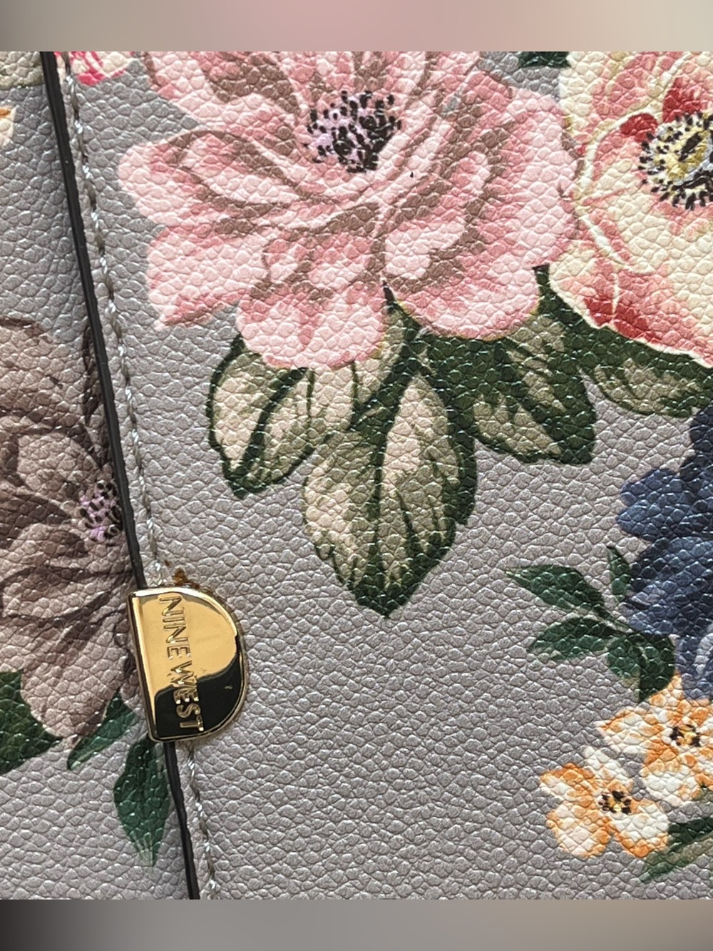 Nine West Gray Floral Leather Wallet Purse with Floral Pink &  Blue Blooms, NWOT - Picture 8 of 8